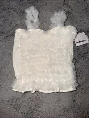 NWT Just FAB Girls Ruffle Tank 4/5 White Tulle Sparkle Top